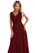 637-1 Wieczorowa długa sukienka z brokatowym akcentem i głębokim dekoltem - bordowa-8