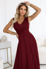 637-1 Wieczorowa długa sukienka z brokatowym akcentem i głębokim dekoltem - bordowa-2