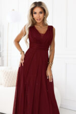 637-1 Wieczorowa długa sukienka z brokatowym akcentem i głębokim dekoltem - bordowa-4