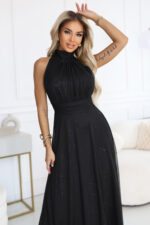 636-3 VERONICA luksusowa długa suknia z brokatowym akcentem i szykownym krojem - czarna-3