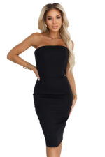 642-1 Gorsetowa ołówkowa sukienka midi z odkrytymi ramionami - czarna-9