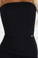 642-1 Gorsetowa ołówkowa sukienka midi z odkrytymi ramionami - czarna-7