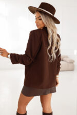 588-3 Damska klasyczna marynarka z drapowanymi rękawkami - czekoladowa-3