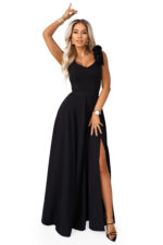 643-2 Elegancka wieczorowa suknia maxi z rozcięciem i różami - klasyczna czerń-10