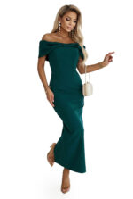 644-1 Zmysłowa sukienka midi hiszpanka z kokardą na dekolcie - butelkowa zieleń-11