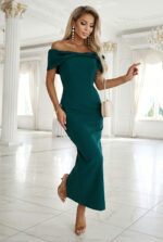 644-1 Zmysłowa sukienka midi hiszpanka z kokardą na dekolcie - butelkowa zieleń-6