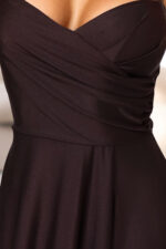 646-1 Długa sukienka wieczorowa na ramiączkach z rozcięciem na nodze - czekoladowy brąz-6