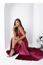 Sukienka Model Valeria Satyna 001173. Bordo - With You -4
