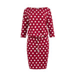 13-111 Sukienka sportowa z wiązaniem i kieszonkami - BORDO W GROCHY-8