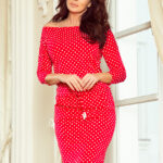 13-98 Sukienka sportowa z wiązaniem i kieszonkami - CZERWONA W GROSZKI-1