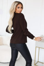 140-29 Biznesowa bluzka z długim rękawkiem i wiązaniem z przodu - czekoladowa-6