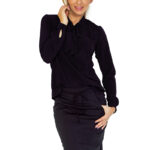 140-5 Bluzka z wiązaniem z przodu - CZARNA-1