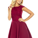 157-3 Sukienka rozkloszowana MARTA z koronką - BORDOWA-1