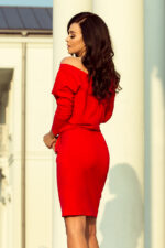 189-4 Sukienka dresowa z dekoltem na plecach - CZERWONA-4