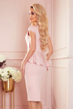 192-13 Elegancka sukienka MIDI z baskinką - PUDROWY RÓŻ-4