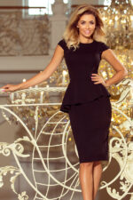 192-3 Elegancka sukienka MIDI z baskinką - CZARNA-1