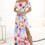 194-5 Długa letnia sukienka hiszpanka z paskiem w kwiatowy wzór ?-1