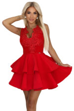 200-11 CHARLOTTE ekskluzywna rozkloszowana sukienka z koronkowym dekoltem - kolor czerwony-7