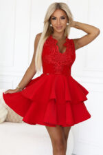 200-11 CHARLOTTE ekskluzywna rozkloszowana sukienka z koronkowym dekoltem - kolor czerwony-4