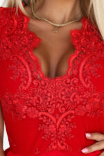200-11 CHARLOTTE ekskluzywna rozkloszowana sukienka z koronkowym dekoltem - kolor czerwony-5