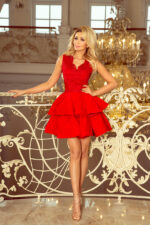 200-4 CHARLOTTE - ekskluzywna sukienka z koronkowym dekoltem - CZERWONA-3