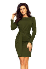 209-5 Sukienka z szerokim wiązanym PASKIEM - KHAKI-5