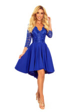 210-12 NICOLLE - sukienka z dłuższym tyłem z koronkowym dekoltem - NIEBIESKA-6