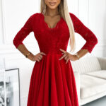 210-16 NICOLLE sukienka z koronkowym dekoltem i dłuższym tyłem - czerwona-1