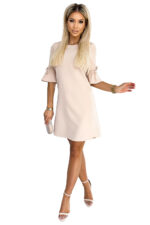 217-7 NEVA Trapezowa sukienka z rozkloszowanymi rękawkami - BEŻOWA-6