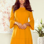 228-7 LUCY - plisowana wygodna sukienka - MUSZTARDA-1