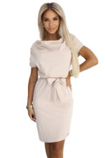 240-5 ROXI sukienka z asymetryczną spódnicą i paskiem - BEŻOWA-6