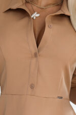 286-8 SANDY Koszulowa rozkloszowana sukienka z paskiem - MOCHA MOUSSE-5