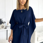 287-24 SOFIA Sukienka motyl z wiązaniem w pasie - GRANATOWA-1