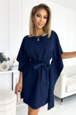 287-24 SOFIA Sukienka motyl z wiązaniem w pasie - GRANATOWA-1