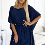 287-25 SOFIA Sukienka motyl z wiązaniem w pasie - GRANATOWA z brokatem-1