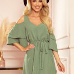 292-6 MARINA zwiewna sukienka z dekoltem - kolor OLIWKOWY-1