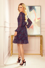 295-4 BAKARI zwiewna szyfonowa sukienka z dekoltem - różowo-niebieskie MANDALE-2