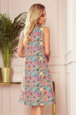296-1 VICTORIA Trapezowa sukienka w kolorowy wzór - różowy z turkusem-8