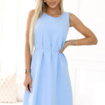 296-12 VICTORIA Trapezowa sukienka bez rękawów z paskiem – BŁĘKITNA-1