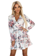 297-3 CAROLINE Zwiewna sukienka z kopertowym dekoltem i falbanami - kolorowe kwiaty-7