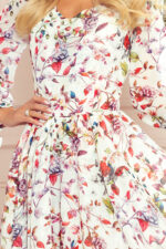 305-1 ZOE zwiewna szyfonowa sukienka z dekoltem - KOLOROWE KWIATY na jasnym tle-5
