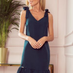 306-2 ROSITA Sukienka z kokardkami na ramionach i falbanką - ZIELEŃ BUTELKOWA-1