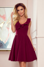 307-3 POLA sukienka z falbankami na dekolcie - BORDOWA-3