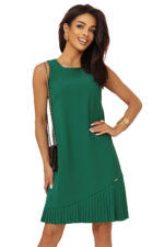 308-4 KARINE elegancka trapezowa sukienka z asymetryczną plisą - ZIELONA-11