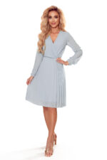 313-11 ISABELLE Plisowana sukienka z dekoltem i długim rękawkiem - SZARA-6