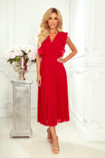 315-3 EMILY Plisowana sukienka z falbankami i dekoltem - CZERWONA-3