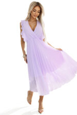 315-7 EMILY Plisowana sukienka z falbankami i dekoltem - kolor WRZOSOWY-7