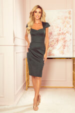 318-2 Sukienka MIDI z ładnym dekoltem - ZIELEŃ BUTELKOWA-5