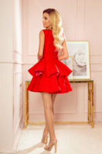 321-1 Ekskluzywna sukienka z koronkowym dekoltem - CZERWONA-2
