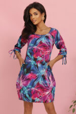 323-2 Wygodna sukienka oversize z wiązaniem na rękawkach - kolorowe kwiaty-6